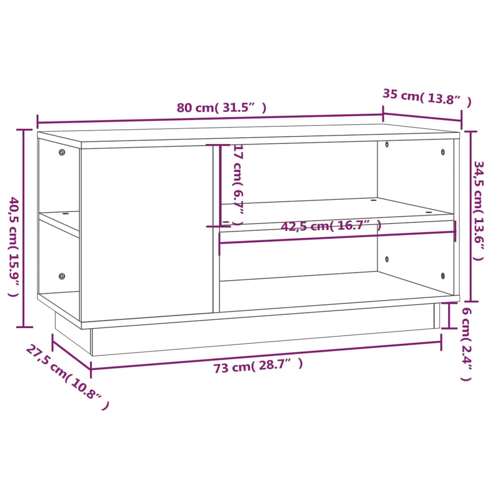 Έπιπλο Τηλεόρασης Λευκό 80x35x40,5 εκ. από Μασίφ Ξύλο Πεύκου 9