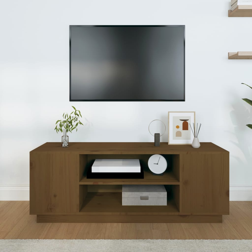 Έπιπλο Τηλεόρασης Καφέ Μελί 110x35x40,5εκ από Μασίφ Ξύλο Πεύκου 3