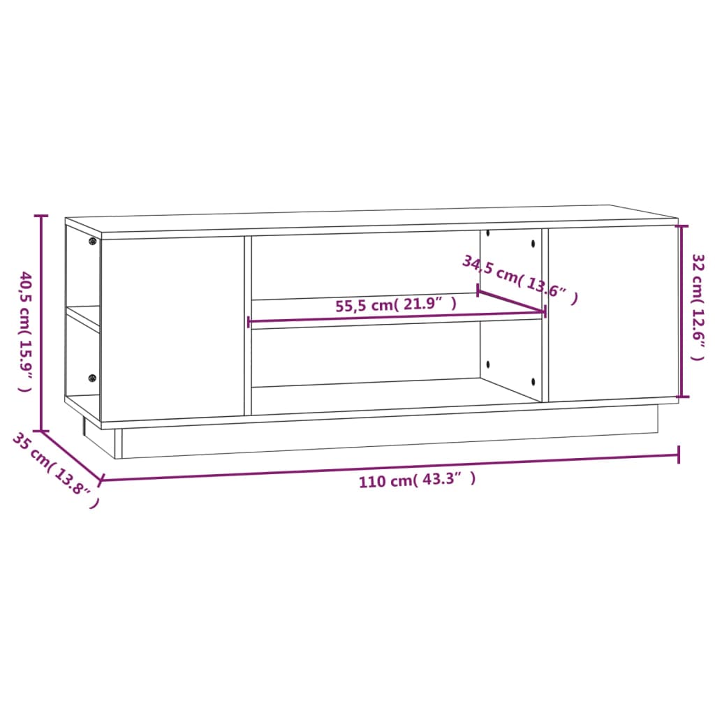 Έπιπλο Τηλεόρασης Μαύρο 110x35x40,5 εκ. από Μασίφ Ξύλο Πεύκου 8