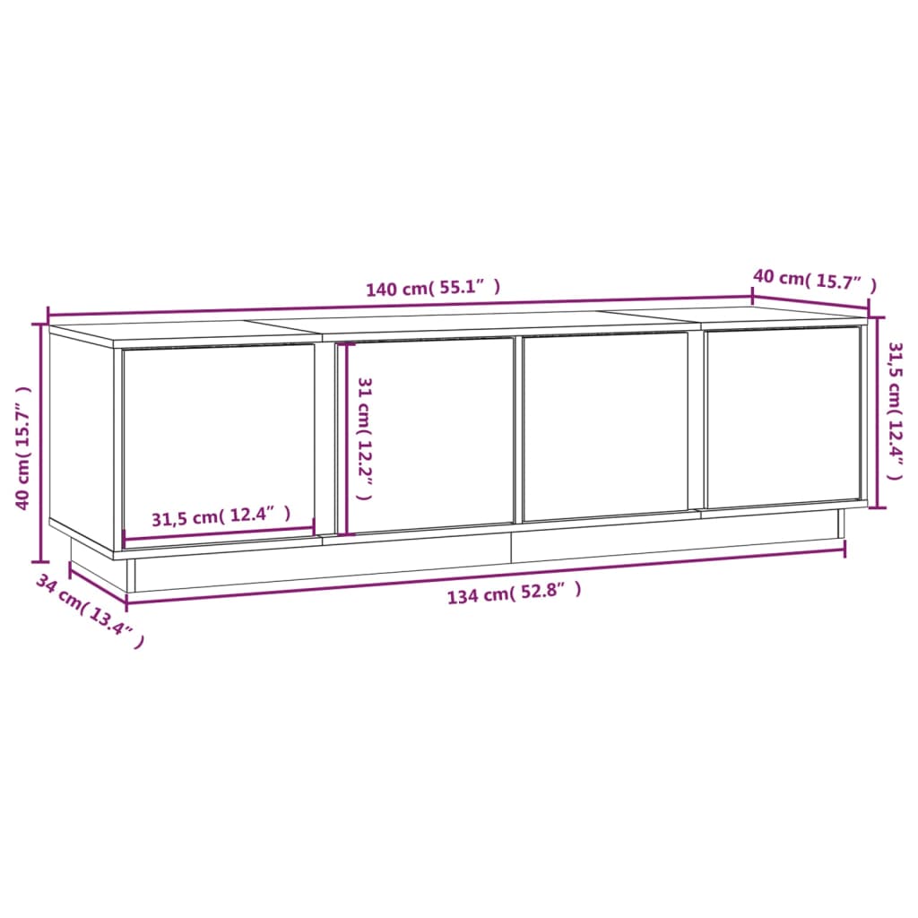Έπιπλο Τηλεόρασης Γκρι 140 x 40 x 40 εκ. από Μασίφ Ξύλο Πεύκου 10