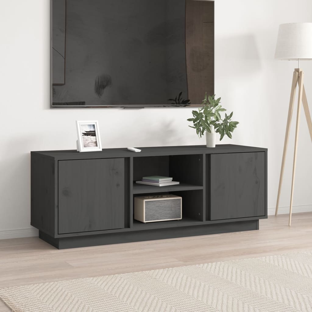 Έπιπλο Τηλεόρασης Γκρι 110x35x40,5 εκ. από Μασίφ Ξύλο Πεύκου 1