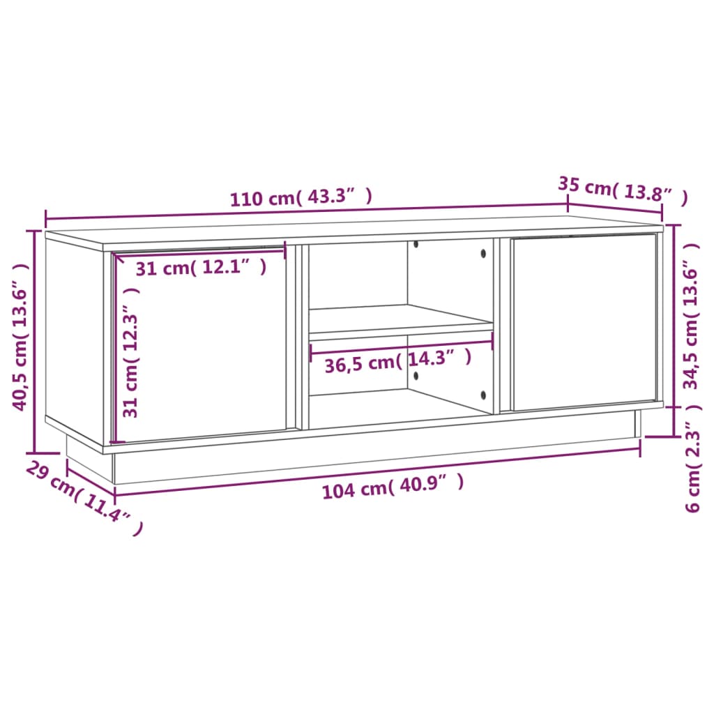 Έπιπλο Τηλεόρασης Γκρι 110x35x40,5 εκ. από Μασίφ Ξύλο Πεύκου 10
