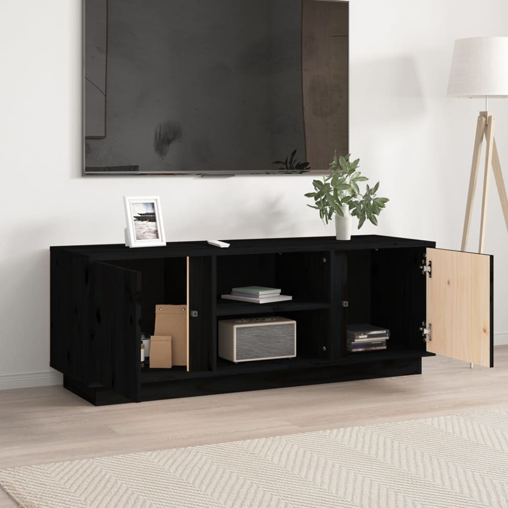 Έπιπλο Τηλεόρασης Μαύρο 110x35x40,5 εκ. από Μασίφ Ξύλο Πεύκου 3