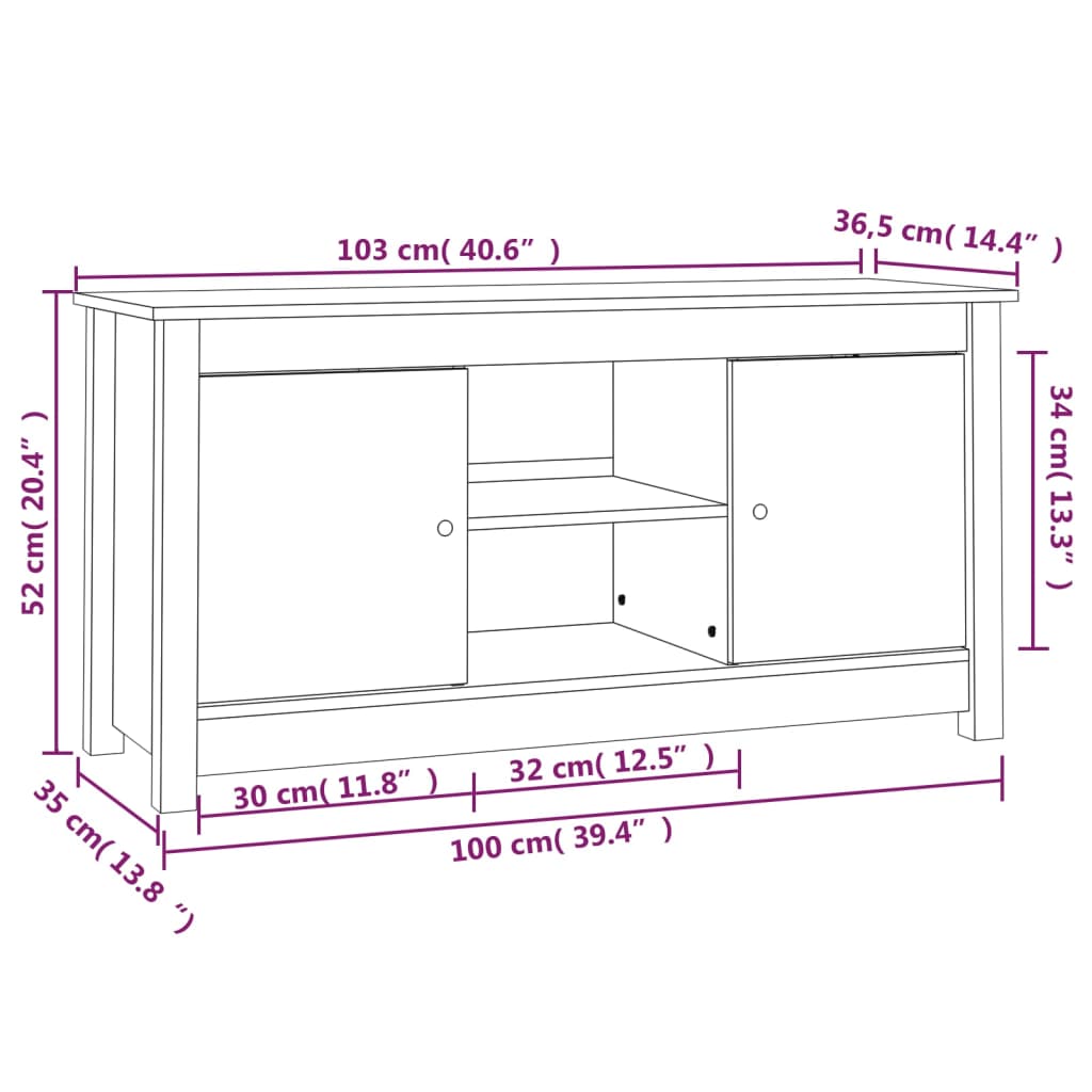 Έπιπλο Τηλεόρασης Γκρι 103x36,5x52 εκ. από Μασίφ Ξύλο Πεύκου 10