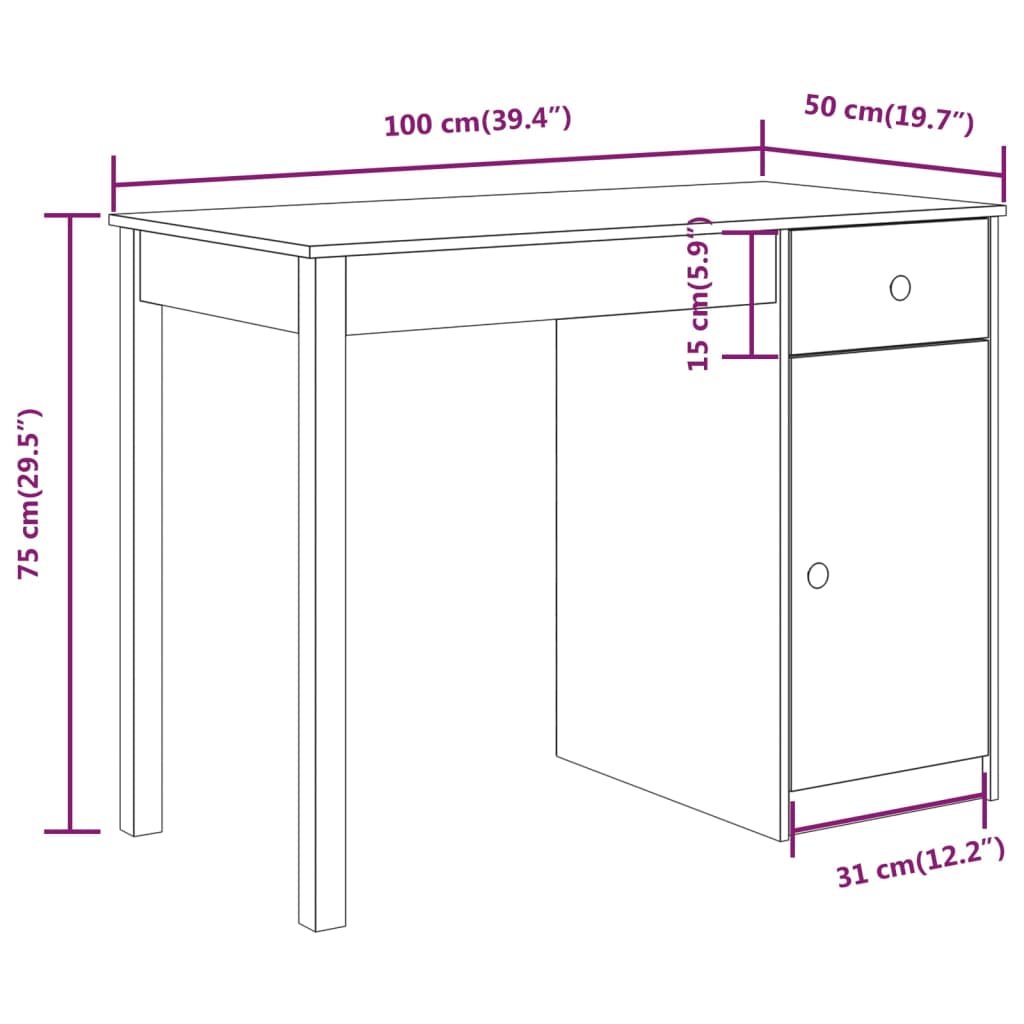 Γραφείο 100 x 50 x 75 εκ. από Μασίφ Ξύλο Πεύκου 10