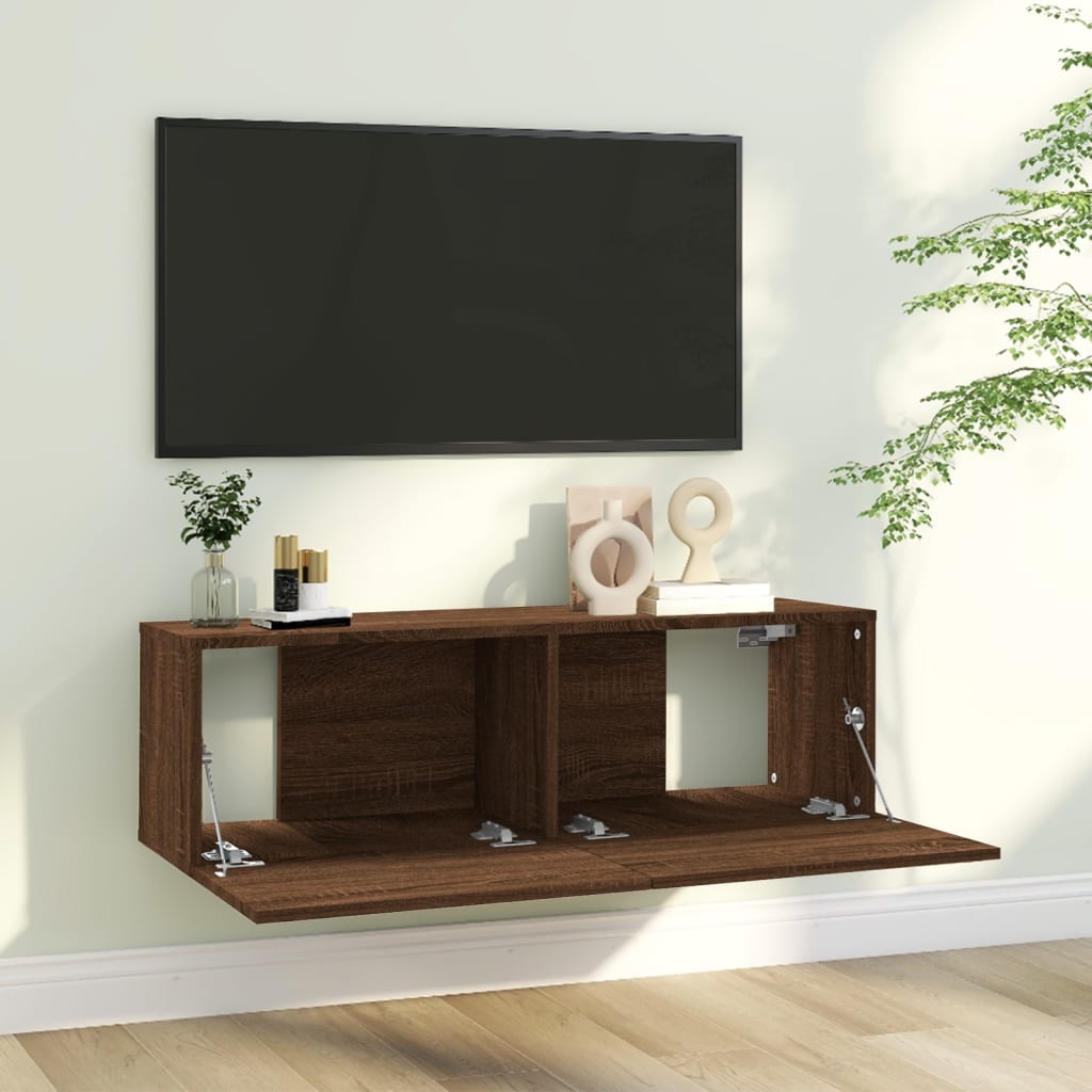 Έπιπλο Τηλεόρασης Τοίχου Καφέ Δρυς 100x30x30 εκ. Επεξεργ. Ξύλο 3