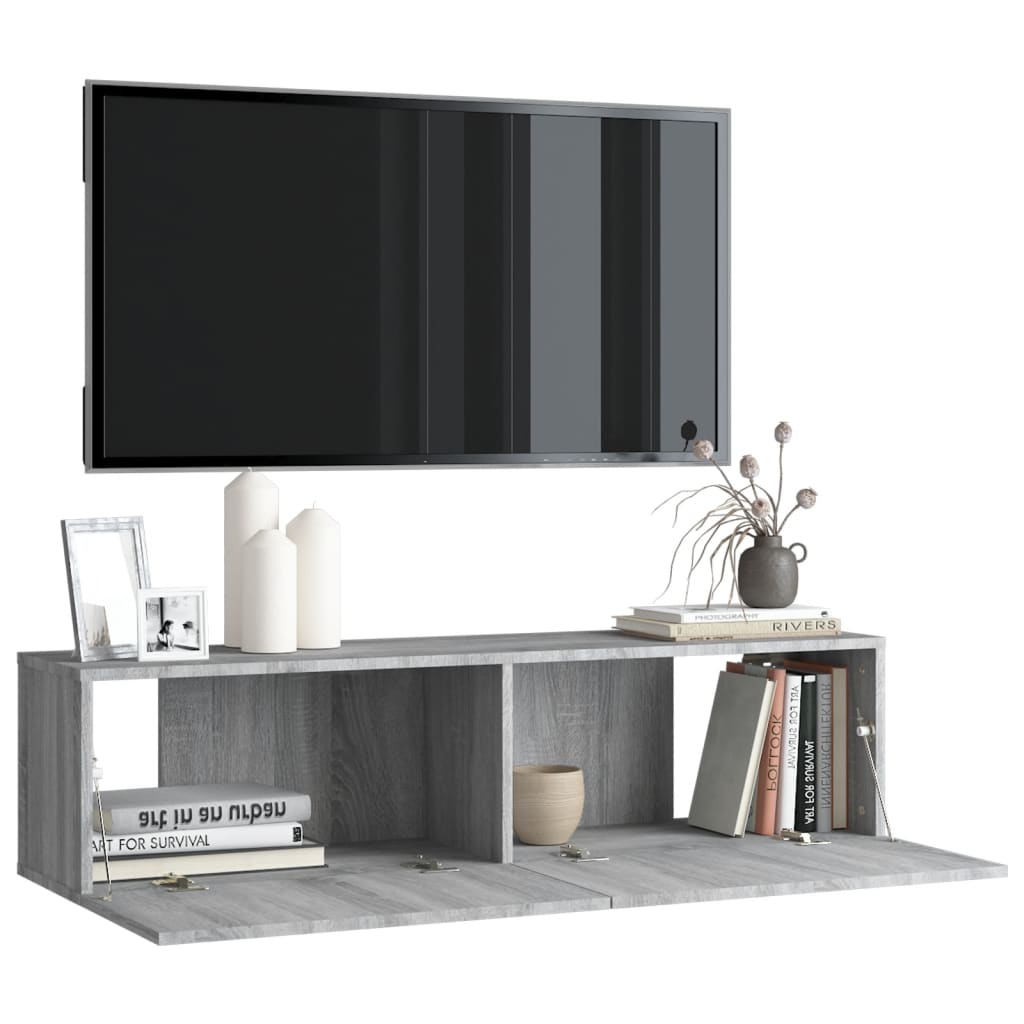 Έπιπλο Τηλεόρασης Τοίχου Γκρι Sonoma 120x30x30 εκ. Επεξερ. Ξύλο 4