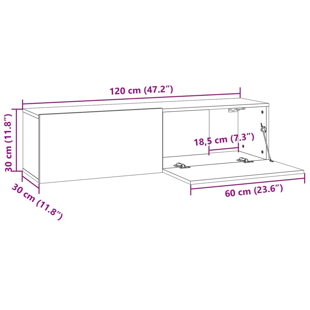 Έπιπλο Τηλεόρασης Τοίχου Γκρι Sonoma 120x30x30 εκ. Επεξερ. Ξύλο 8