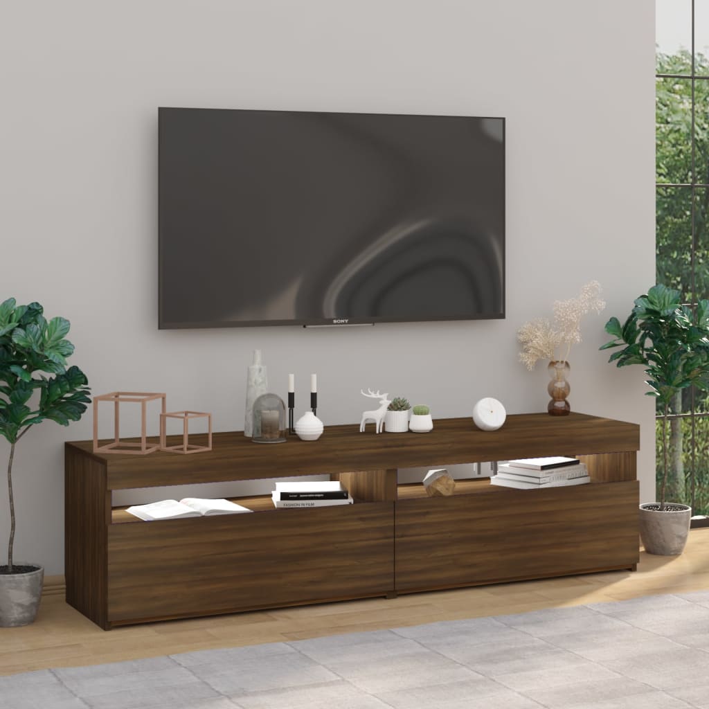 Έπιπλο Τηλεόρασης με LED 2 τεμ. Καφέ Δρυς 75 x 35 x 40 εκ. 4
