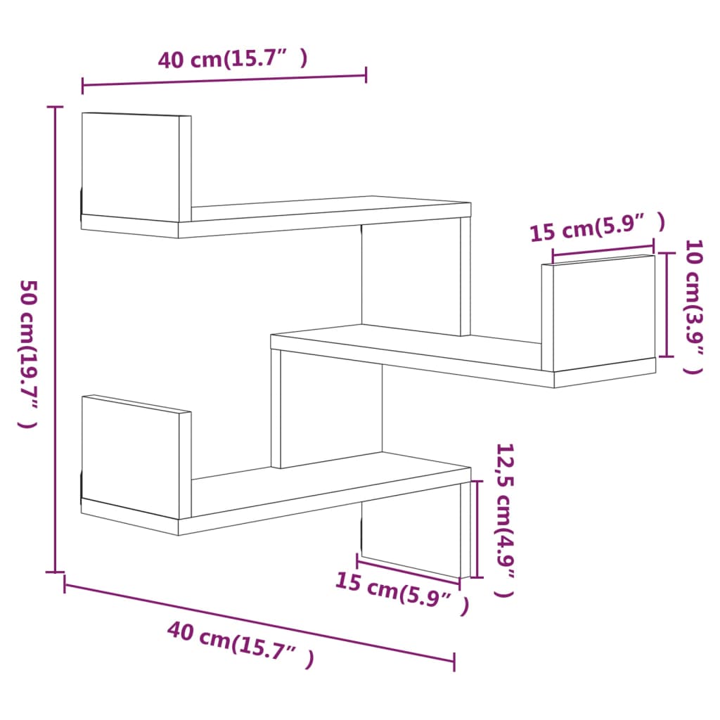 Γωνιακή Ραφιέρα Τοίχου Καφέ Δρυς 40x40x50 εκ Επεξεργασμένο Ξύλο 8