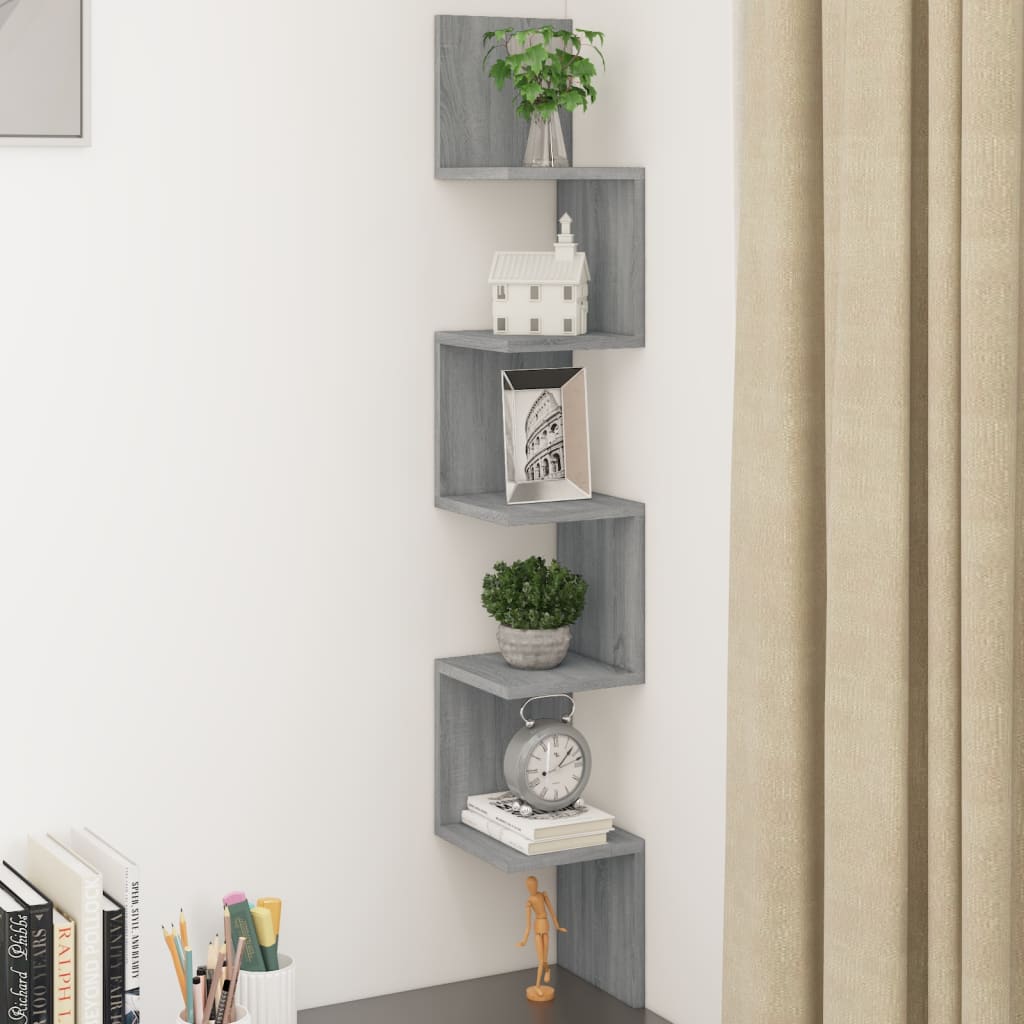 Γωνιακή Ραφιέρα Τοίχου Γκρι Sonoma 20x20x127,5 εκ. Επεξερ. Ξύλο 1