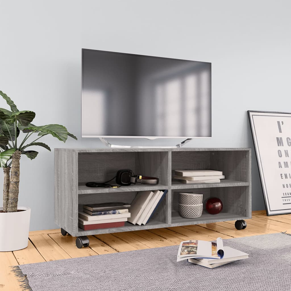 Έπιπλο Τηλεόρασης με Ροδάκια Γκρι Sonoma 90x35x35 εκ Επεξ. Ξύλο 1