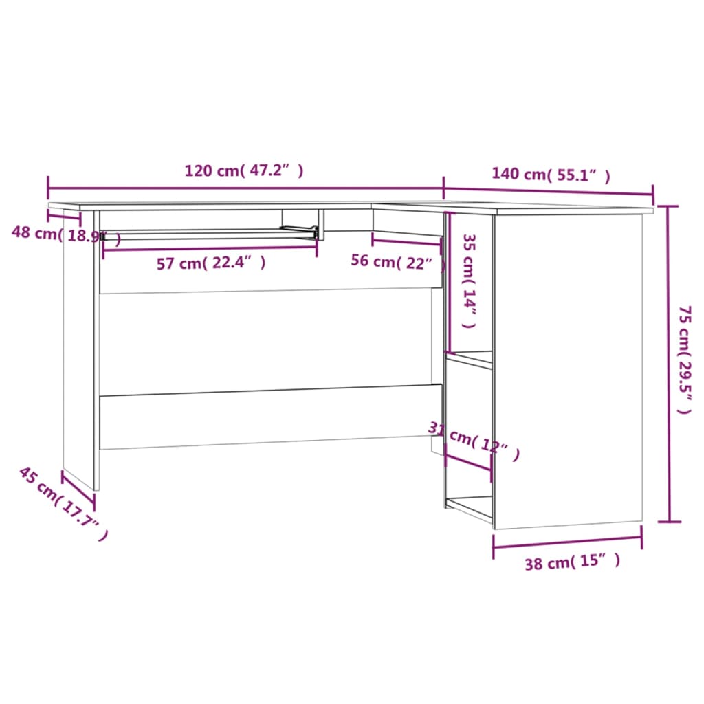 Γραφείο Γωνιακό Καπνιστή Δρυς 120x140x75 εκ. Επεξεργασμένο Ξύλο 7