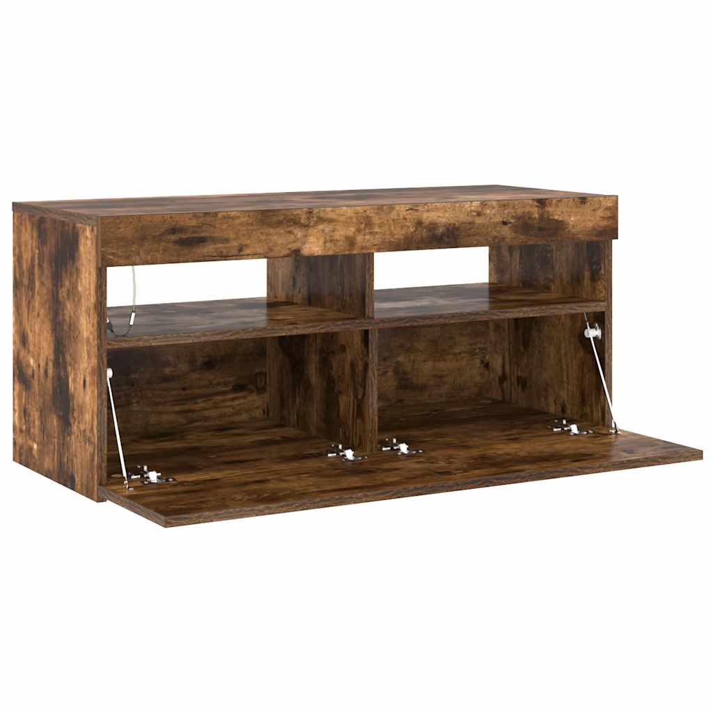 Έπιπλο Τηλεόρασης με LED Καπνιστή Δρυς 90x35x40 εκ. 7