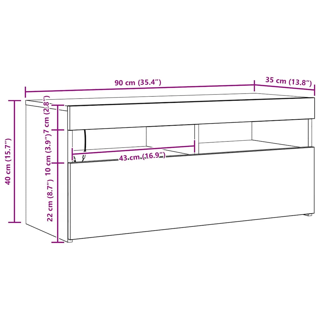 Έπιπλο Τηλεόρασης με LED Γκρι Sonoma 90x35x40 εκ. 12