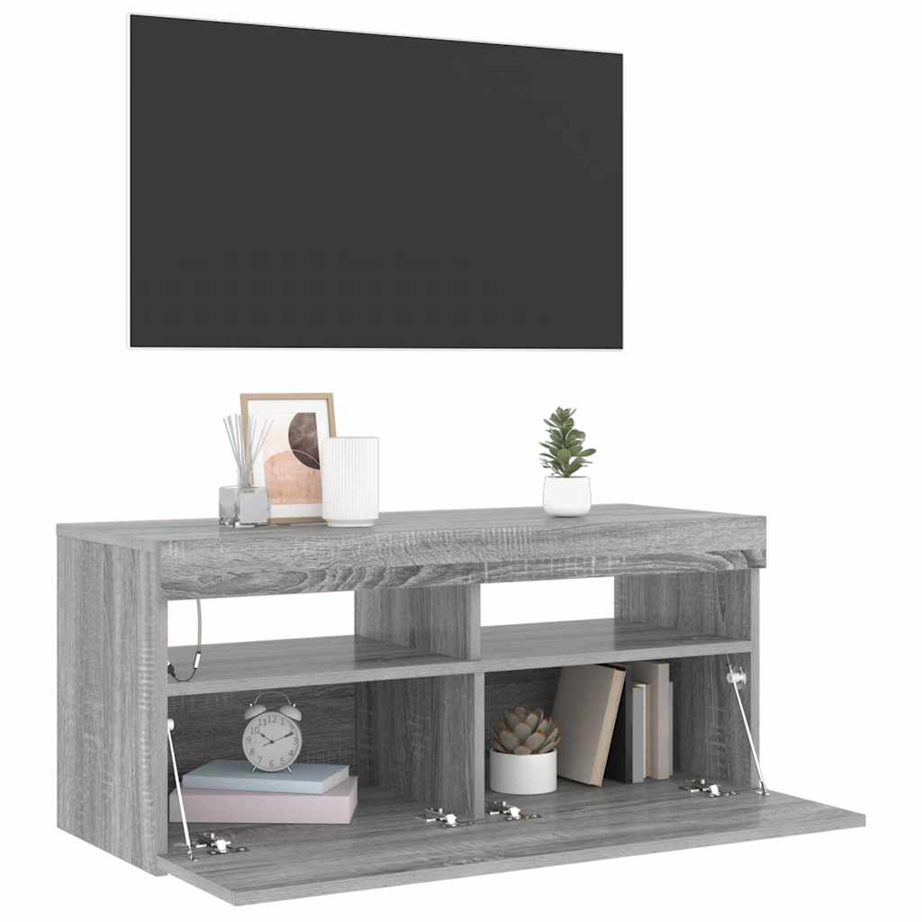 Έπιπλο Τηλεόρασης με LED Γκρι Sonoma 90x35x40 εκ. 4