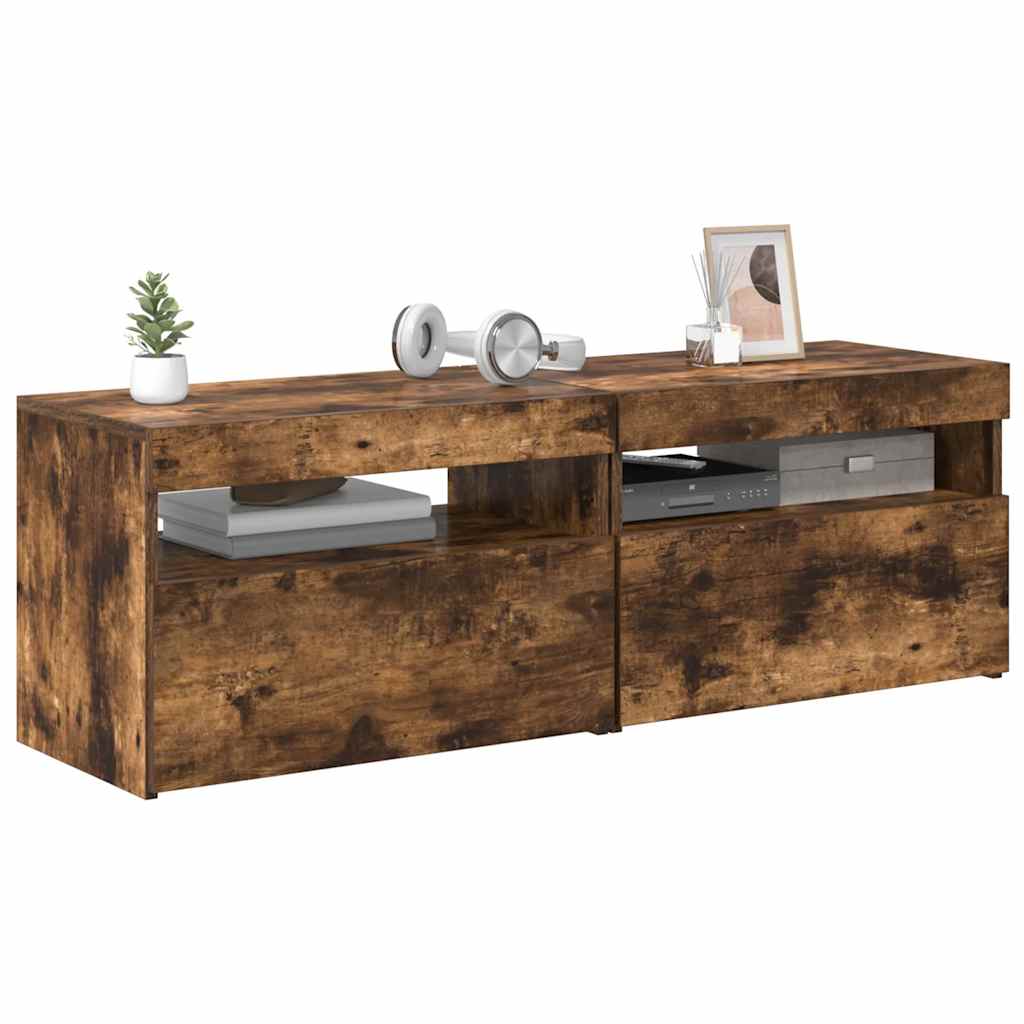 Έπιπλα Τηλεόρασης με LED 2 τεμ. Καπνιστή Δρυς 60 x 35 x 40 εκ. 6