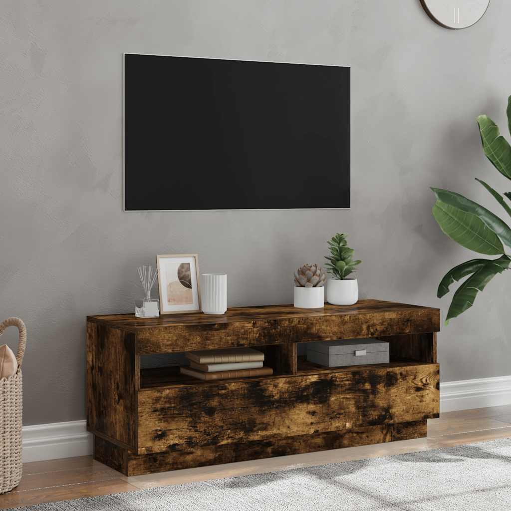 Έπιπλο Τηλεόρασης με LED Καπνιστή Δρυς 100x35x40 εκ. 1