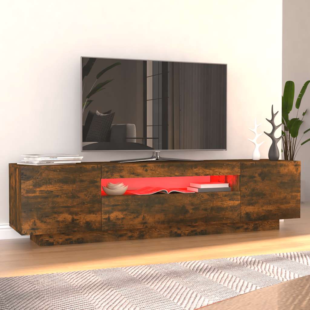 Έπιπλο Τηλεόρασης με LED Καπνιστή Δρυς 160x35x40 εκ. 4