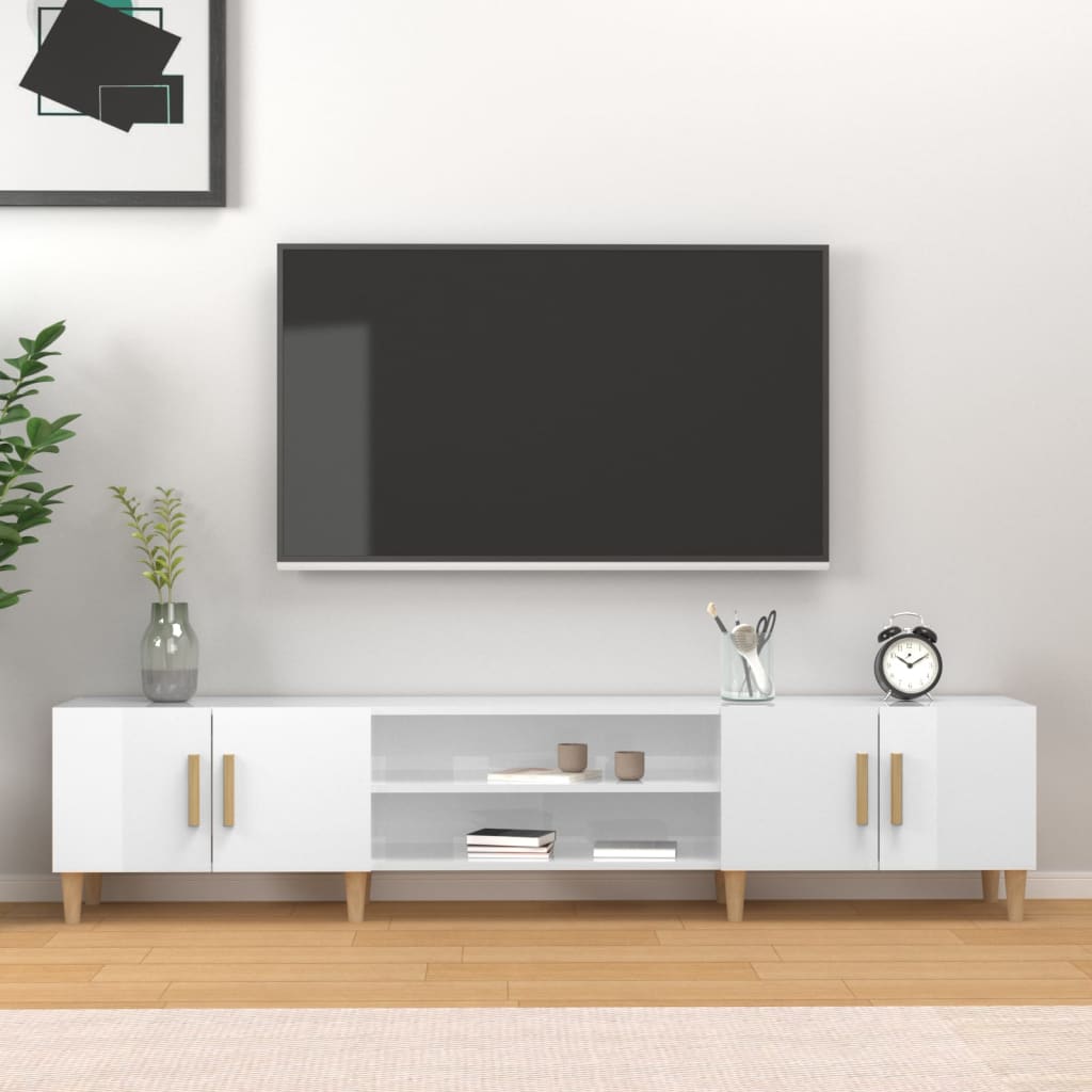Έπιπλο Τηλεόρασης Γυαλ. Λευκό 180x31,5x40 εκ Επεξεργασμένο Ξύλο 1