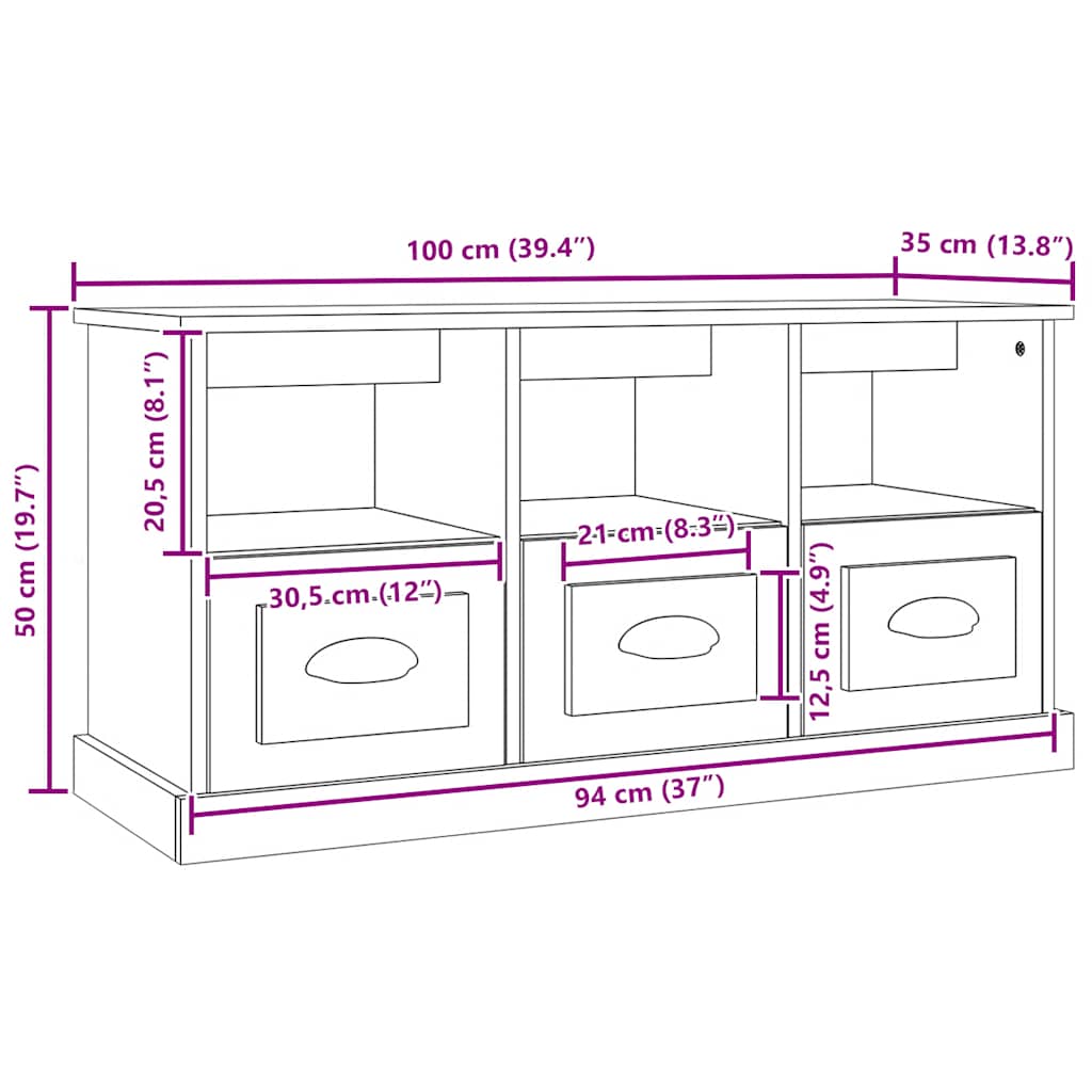 Έπιπλο Τηλεόρασης Sonoma Δρυς 100x35x50 εκ. Επεξ. Ξύλο 10