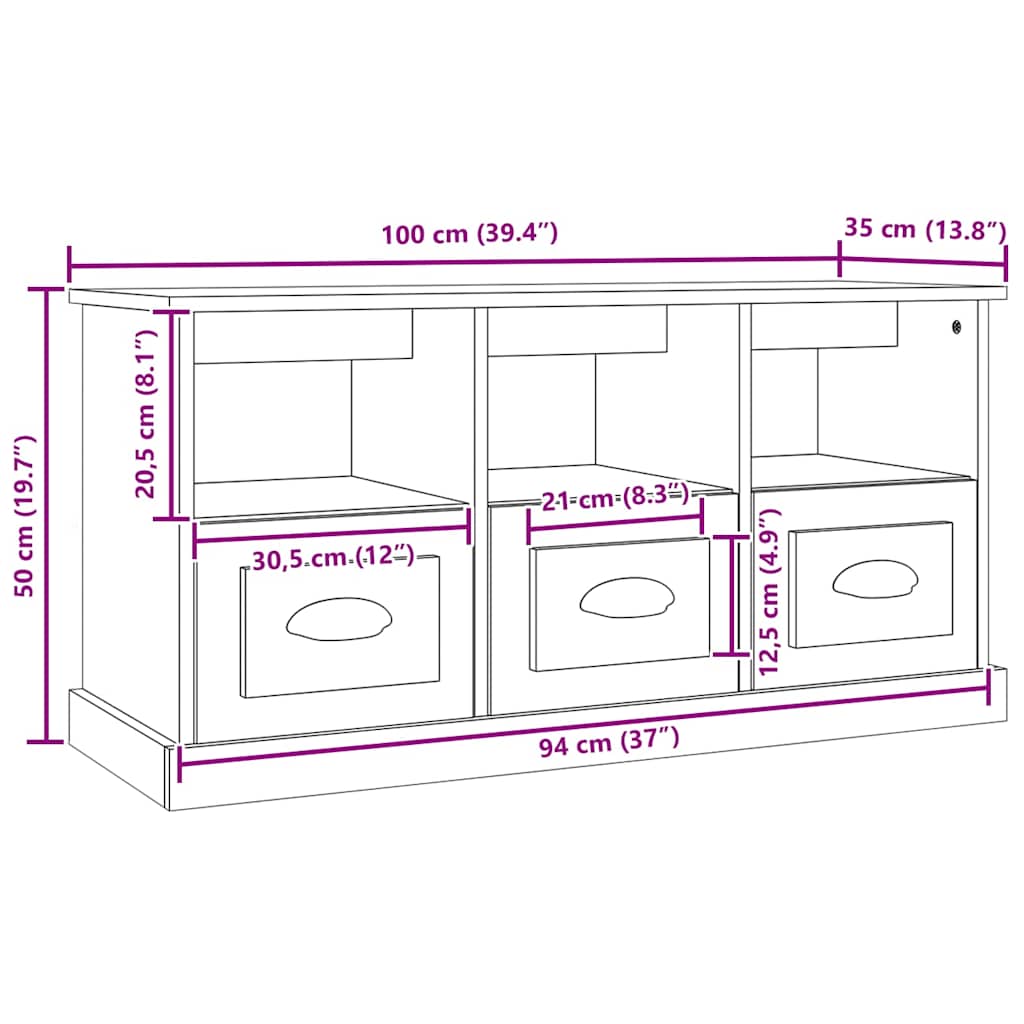 Έπιπλο Τηλεόρασης Γκρι Σκυροδέματος 100x35x50 εκ. Επεξ. Ξύλο 10
