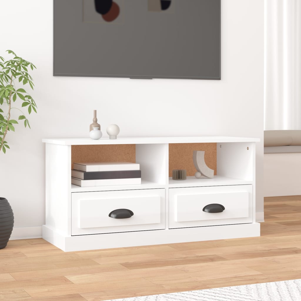 Έπιπλο Τηλεόρασης Γυαλ. Λευκό 93x35,5x45 εκ. Επεξεργασμένο Ξύλο 1