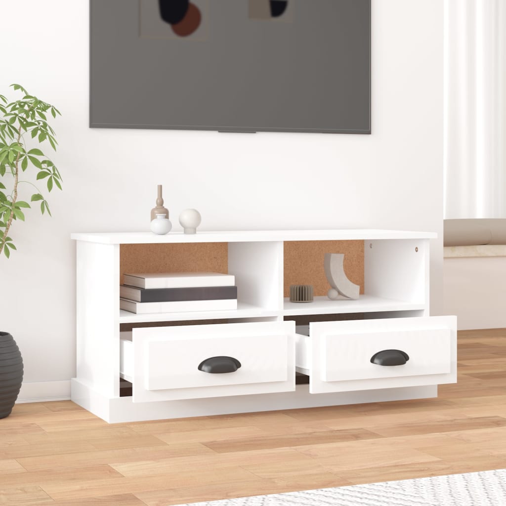 Έπιπλο Τηλεόρασης Γυαλ. Λευκό 93x35,5x45 εκ. Επεξεργασμένο Ξύλο 3