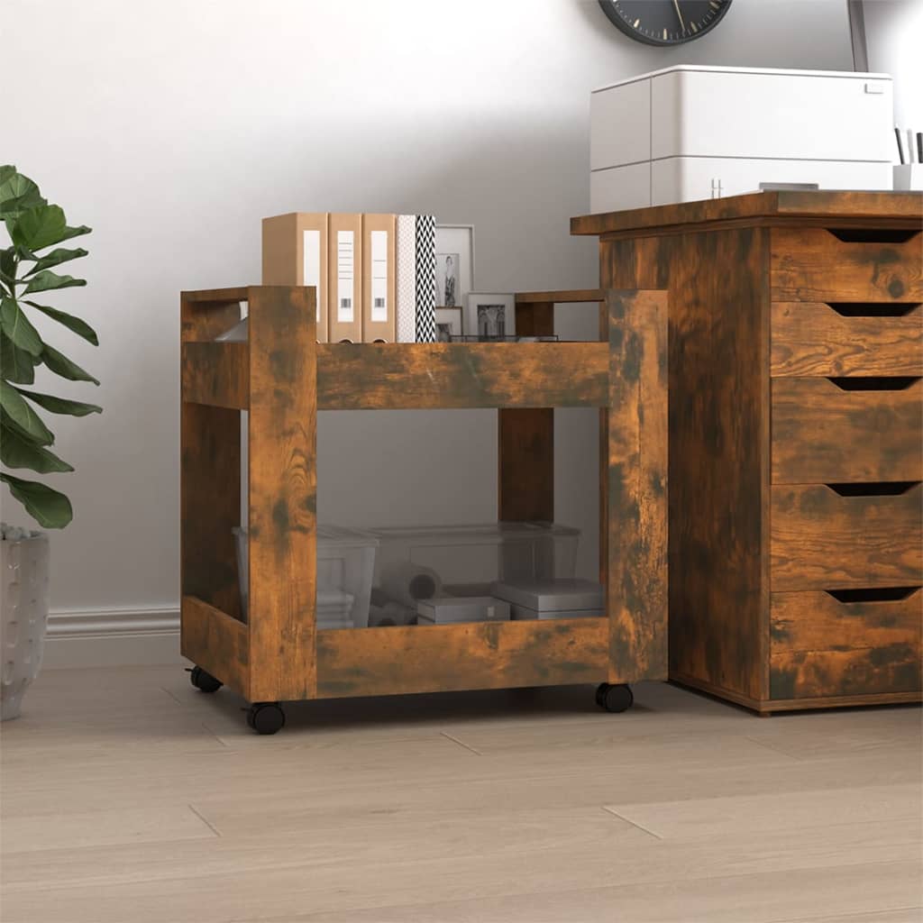 Γραφείο Τρόλεϊ Καφέ Δρυς 60x45x60 εκ. από Επεξεργασμένο Ξύλο 1