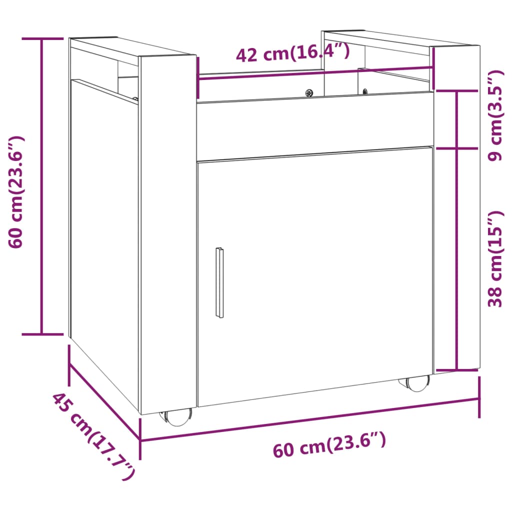 Γραφείο Τρόλεϊ Καφέ Δρυς 60x45x60 εκ. από Επεξεργασμένο Ξύλο 11