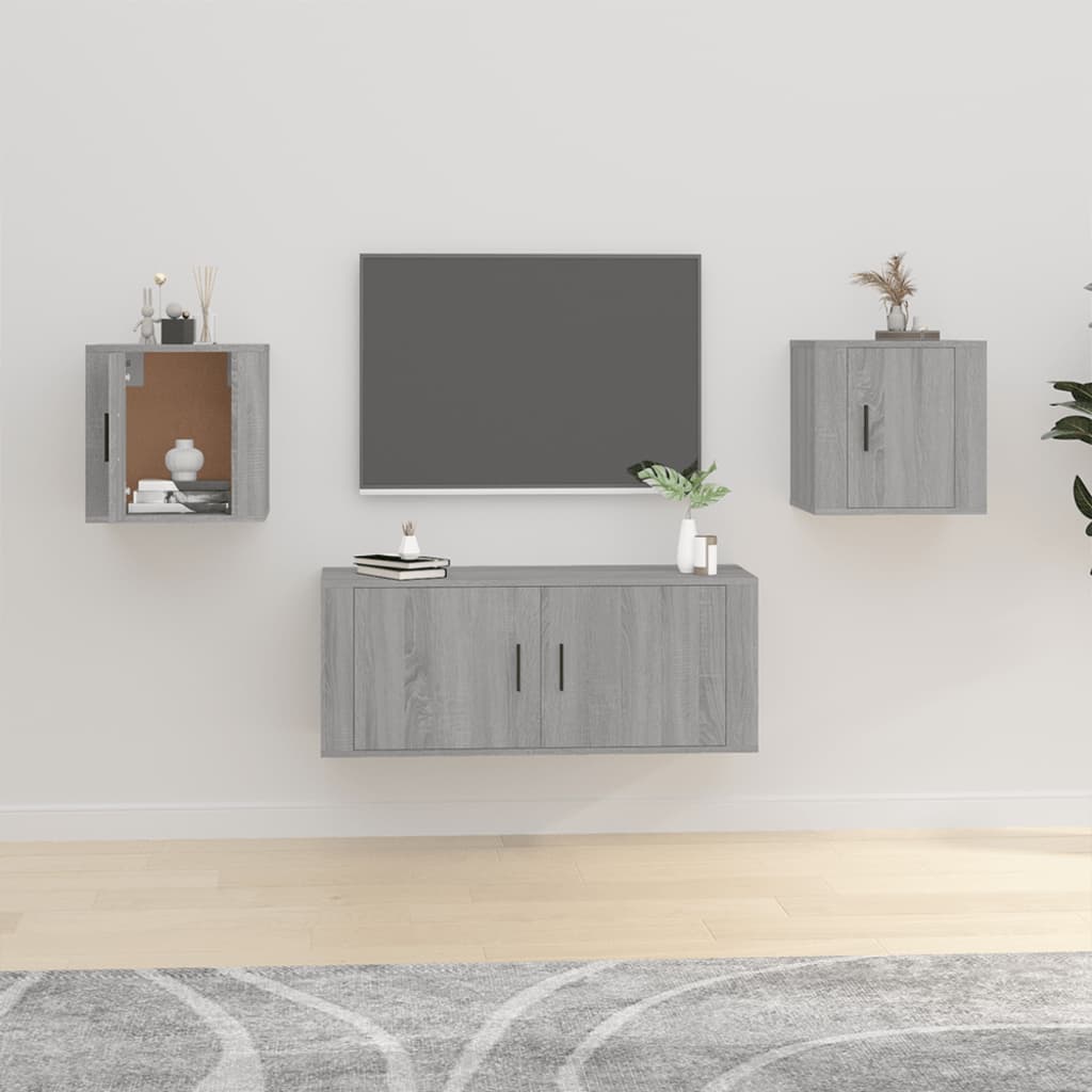 Έπιπλα Τηλεόρασης Επιτοίχια 2 τεμ. Γκρι Sonoma 40x34,5x40 εκ. 1
