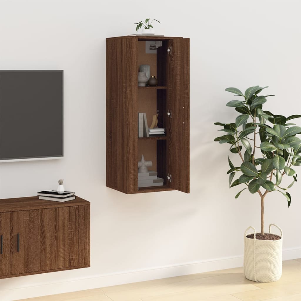 Έπιπλο Τηλεόρασης Επιτοίχιο Καφέ Δρυς 40x34,5x100 εκ. 4