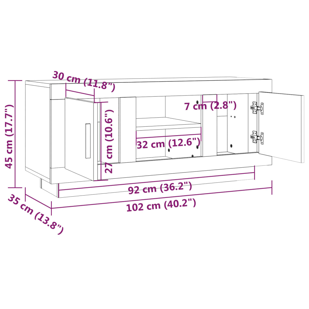 Έπιπλο Τηλεόρασης Γκρι Sonoma 102x35x45 εκ. από Επεξεργ. Ξύλο 8