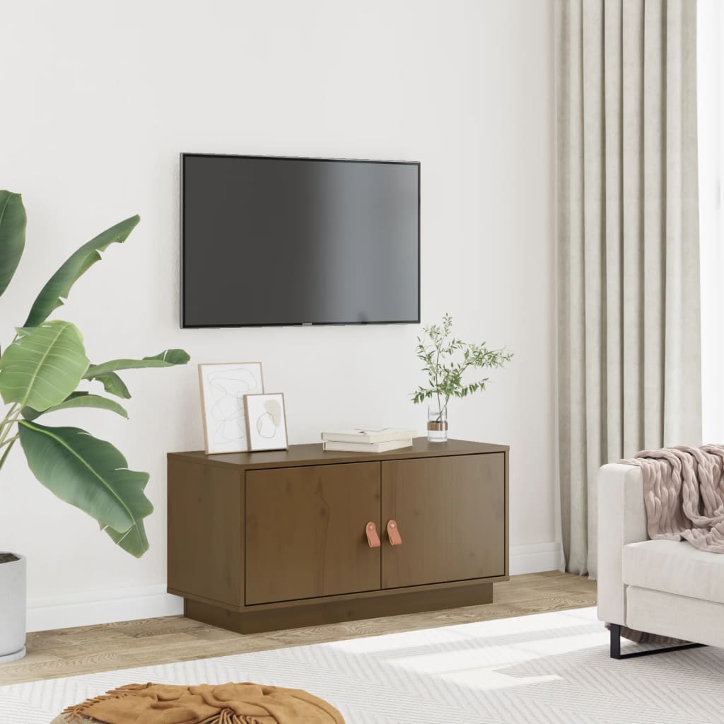 Έπιπλο Τηλεόρασης Καφέ Μελί 80x34x40 εκ. από Μασίφ Ξύλο Πεύκου 1