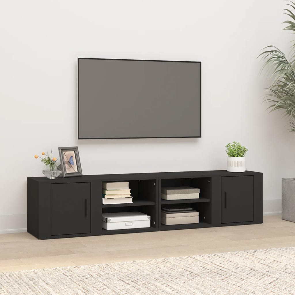Έπιπλα Τηλεόρασης 2 τεμ. Μαύρα 80x31,5x36εκ. Επεξεργασμένο Ξύλο 1