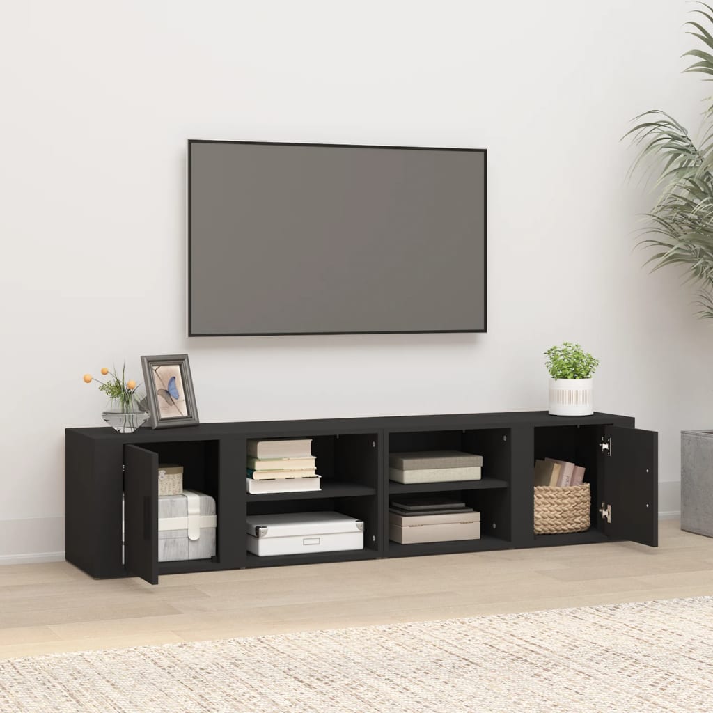 Έπιπλα Τηλεόρασης 2 τεμ. Μαύρα 80x31,5x36εκ. Επεξεργασμένο Ξύλο 3
