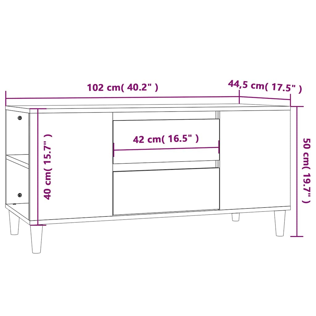 Έπιπλο Τηλεόρασης Γκρι Σκυροδέματος 102x44,5x50 εκ. Επεξ. Ξύλο 10