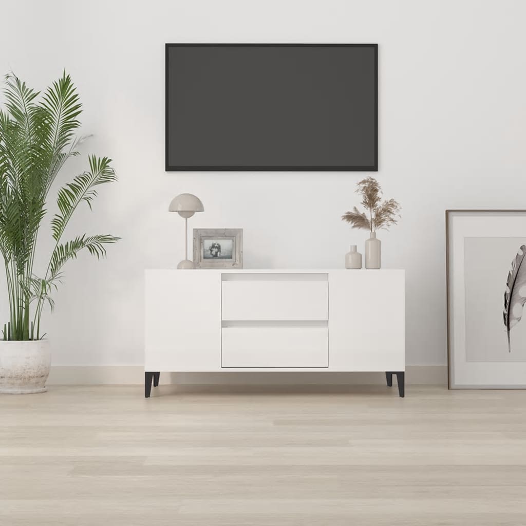 Έπιπλο Τηλεόρασης Γυαλ. Λευκό 102x44,5x50 εκ.Επεξεργασμένο Ξύλο 3