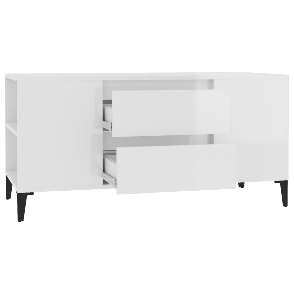 Έπιπλο Τηλεόρασης Γυαλ. Λευκό 102x44,5x50 εκ.Επεξεργασμένο Ξύλο 7