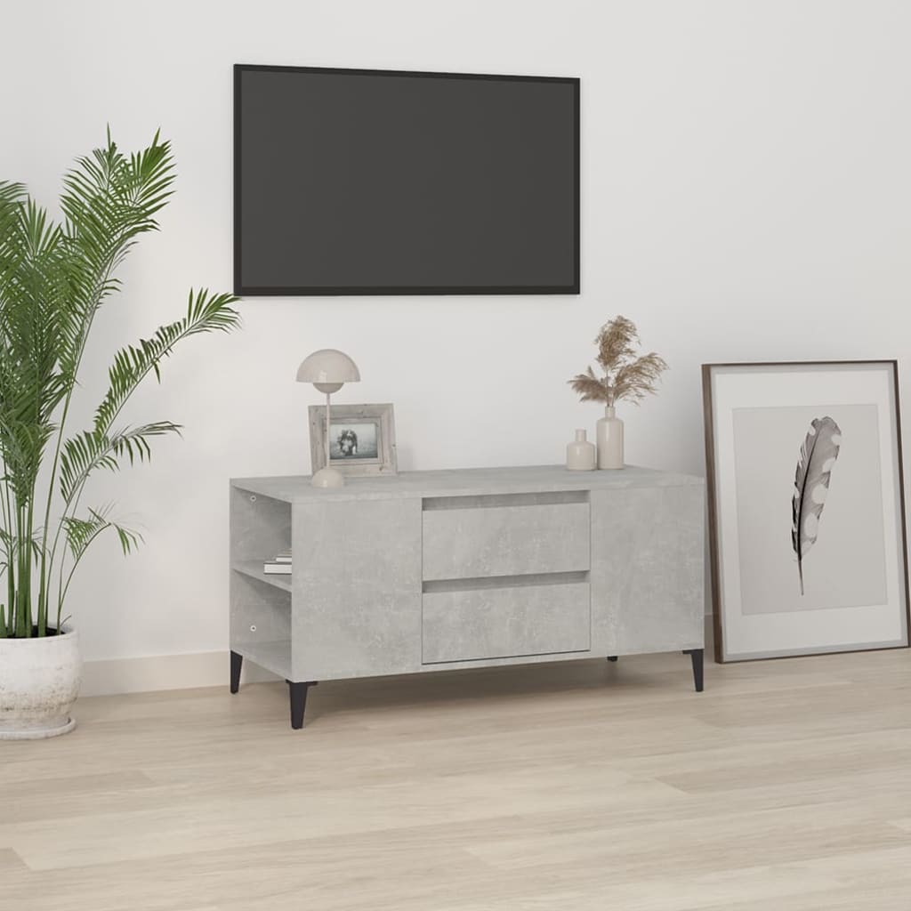 Έπιπλο Τηλεόρασης Γκρι Σκυροδέματος 102x44,5x50 εκ. Επεξ. Ξύλο 1