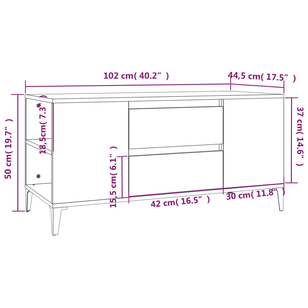 Έπιπλο Τηλεόρασης Γκρι Σκυροδέματος 102x44,5x50 εκ. Επεξ. Ξύλο 10
