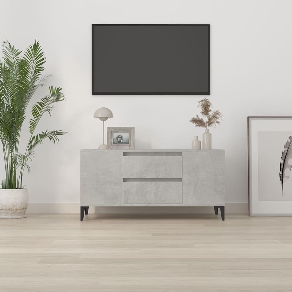 Έπιπλο Τηλεόρασης Γκρι Σκυροδέματος 102x44,5x50 εκ. Επεξ. Ξύλο 3