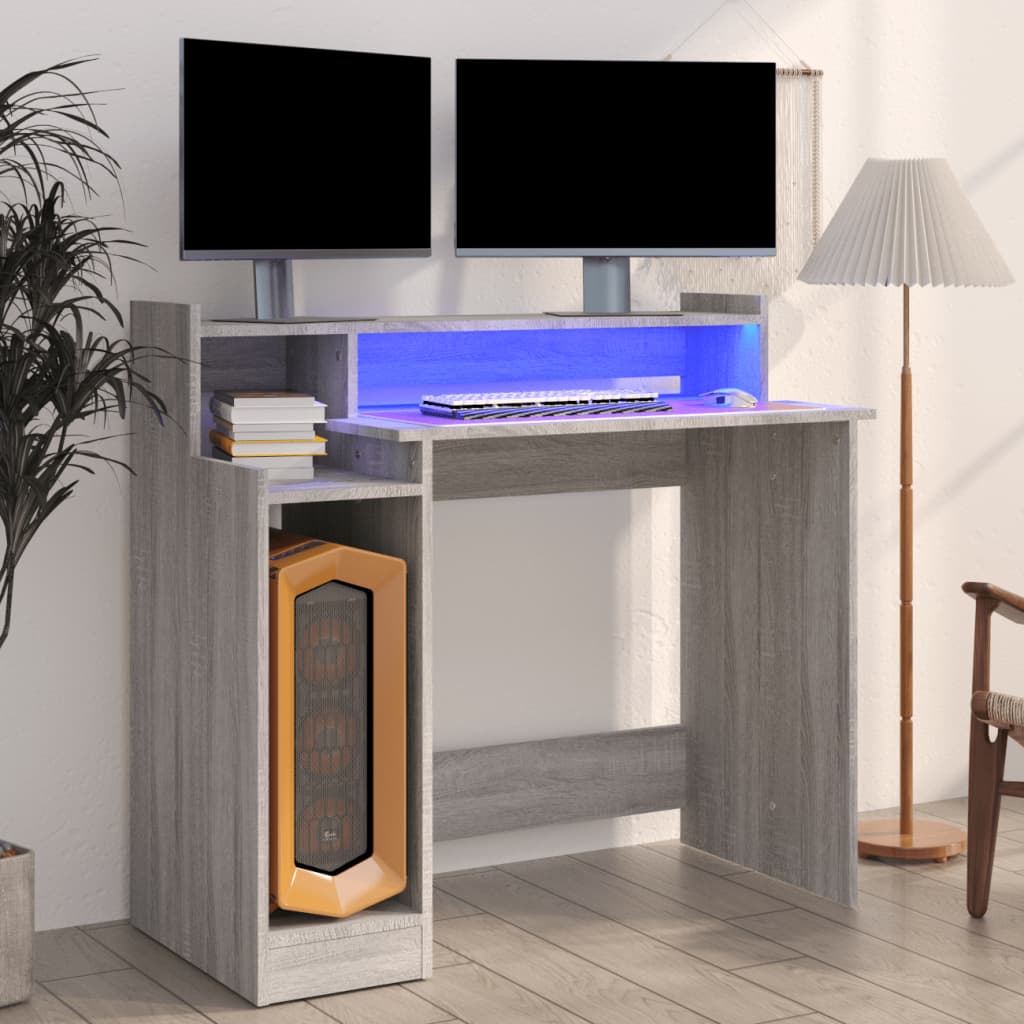 Γραφείο με LED Γκρι Sonoma 97x45x90 εκ. Επεξεργ. Ξύλο 1