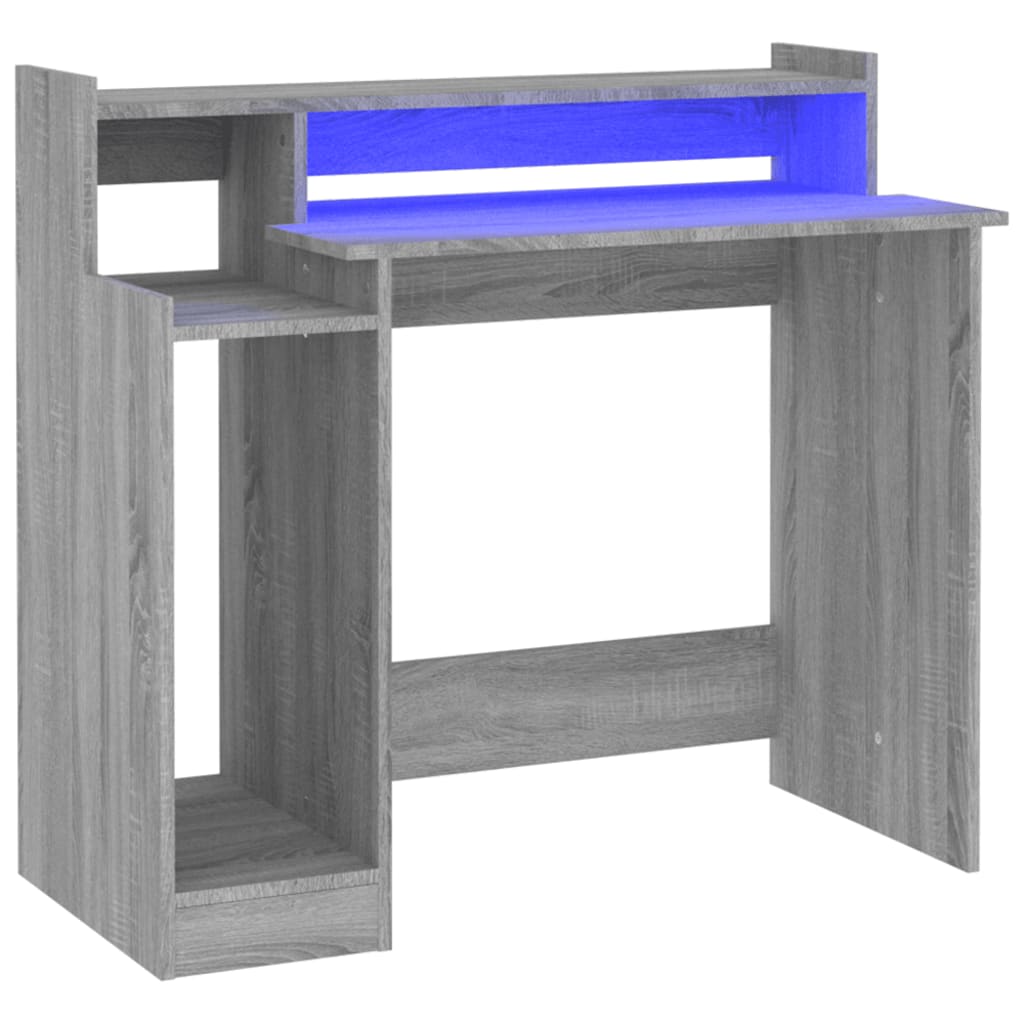 Γραφείο με LED Γκρι Sonoma 97x45x90 εκ. Επεξεργ. Ξύλο 2