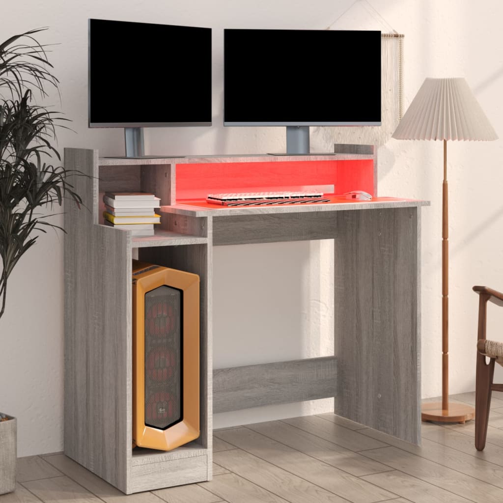 Γραφείο με LED Γκρι Sonoma 97x45x90 εκ. Επεξεργ. Ξύλο 4