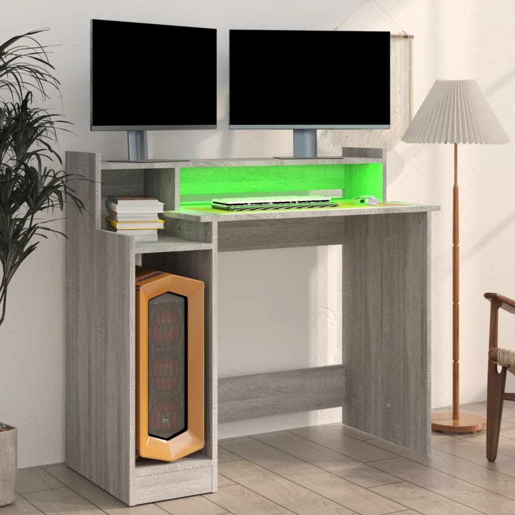 Γραφείο με LED Γκρι Sonoma 97x45x90 εκ. Επεξεργ. Ξύλο 5