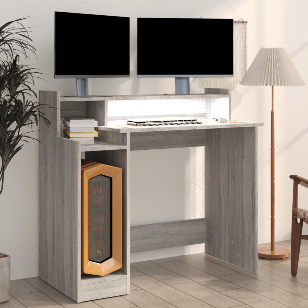 Γραφείο με LED Γκρι Sonoma 97x45x90 εκ. Επεξεργ. Ξύλο 6