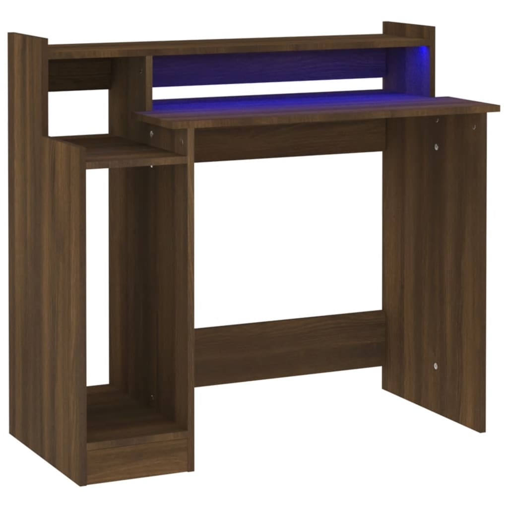 Γραφείο με LED Καφέ δρυς 97x45x90 εκ. Επεξεργ. Ξύλο 2