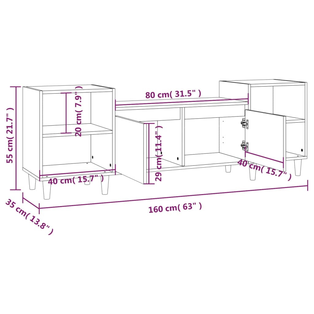Έπιπλο Τηλεόρασης Καπνιστή Δρυς 160x35x55 εκ. Επεξ. Ξύλο 10