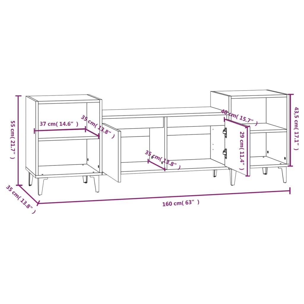 Έπιπλο Τηλεόρασης Sonoma Δρυς 160x35x55 εκ. Επεξ. Ξύλο 9